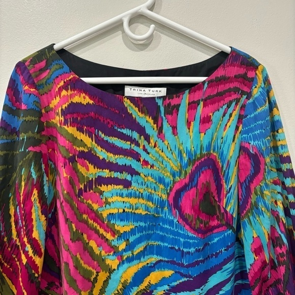 Trina Turk Peacock Print Silk Blend Mini Dress Women’s Size 8 - Picture 4 of 12